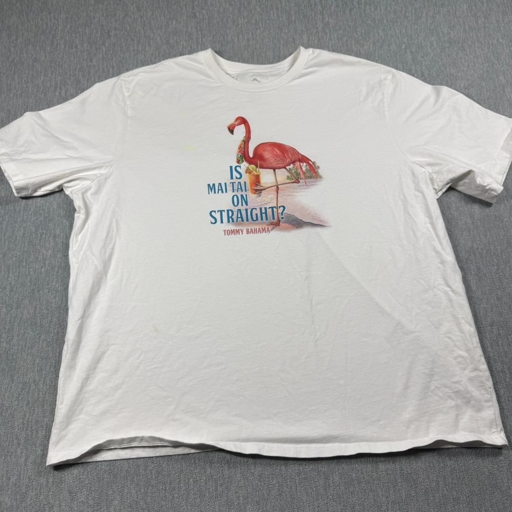 Tommy Bahama T-Shirt Men 3XL White Flamingo Is Mai Tai On Straight Graphic Cotto